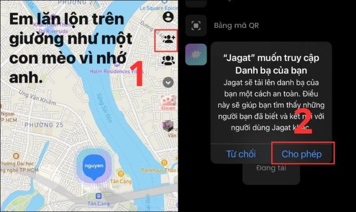 Nhấn Cho phép để ứng dụng Jagat có quyền truy cập vào danh bạ của bạn.