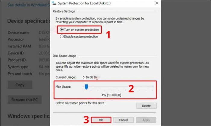 Tắt chức năng System Restore để giải phóng bộ nhớ RAM cho laptop