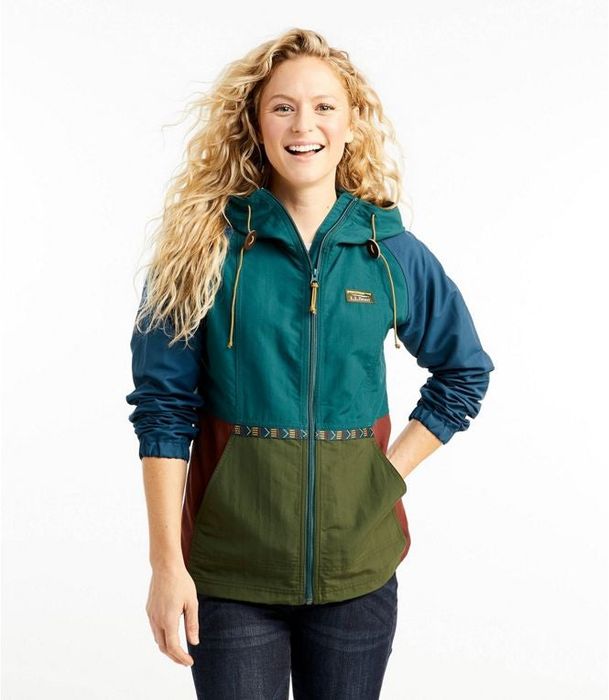 a model rocking the same jacket in shades of green