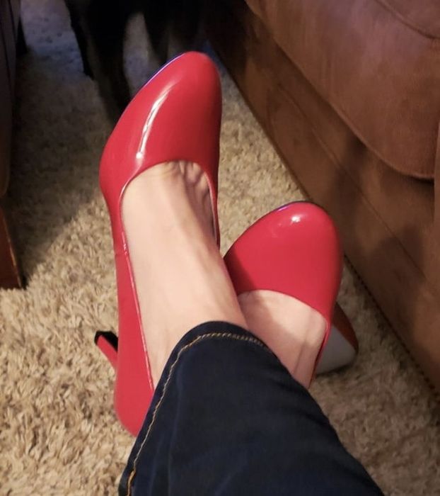 Red-colored pumps.