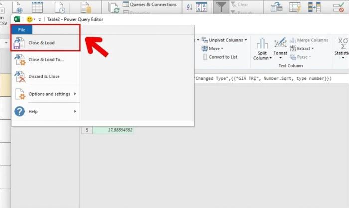 Lưu giá trị đã tính căn bậc hai trong Excel