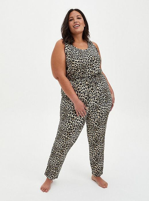 Model rocking the printed jumpsuit