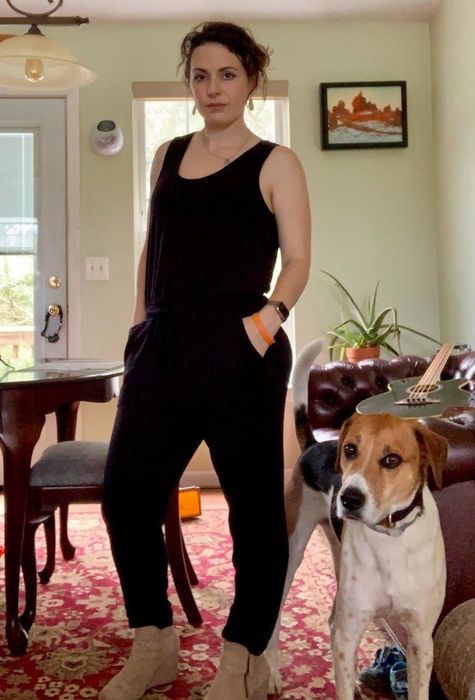 Reviewer rocking the black version of these stylish bike shorts.