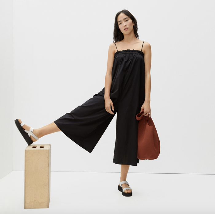 The jumpsuit in a sleek black shade.