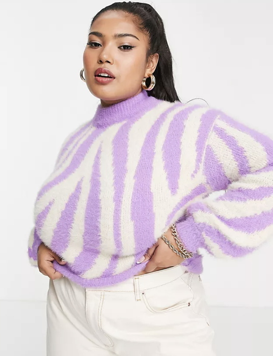 Model wearing the balloon sleeve sweater
