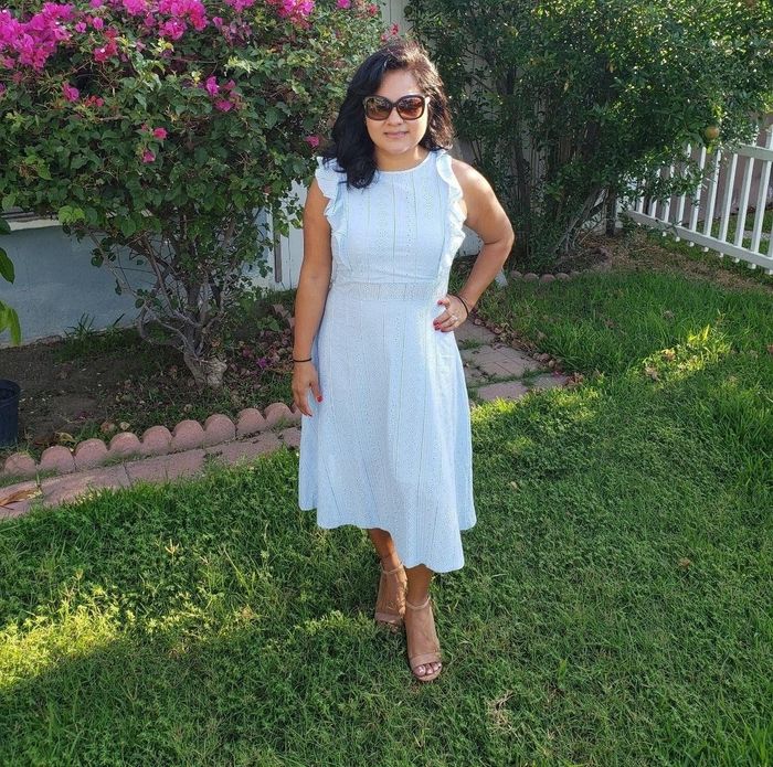 The dress in a vibrant blue hue
