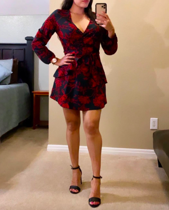 A customer selfie showing them wearing the dress