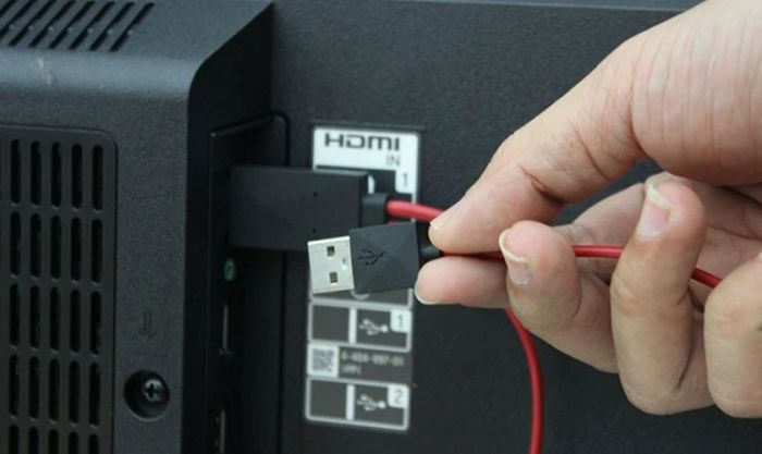 Nối đầu USB của cáp vào cổng USB trên tivi