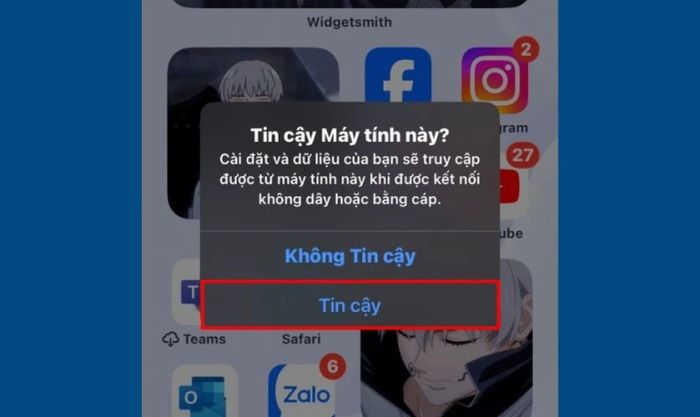 Xác nhận kết nối giữa iPhone và máy tính