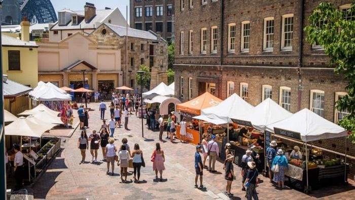 The lively historic district of The Rocks in the heart of Sydney