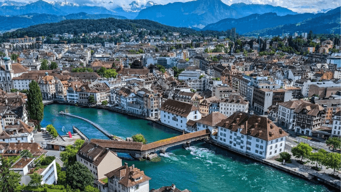 Lake Lucerne gently flows through the city, offering a tranquil atmosphere.