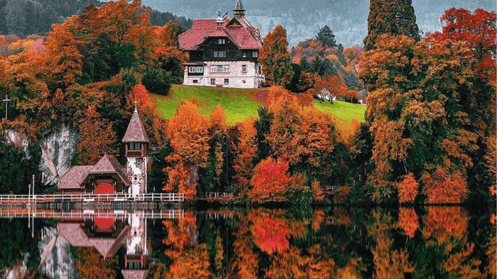The Romantic Autumn at Lake Lucerne, Switzerland