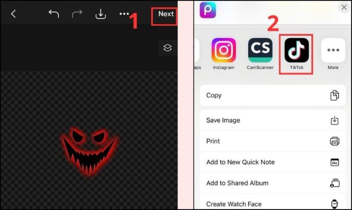 Chọn Tiếp để chuyển filter từ Picsart sang TikTok