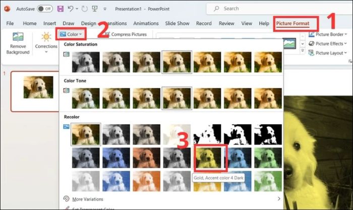 Chọn vào mục Color và lựa chọn màu sắc bạn muốn thay đổi