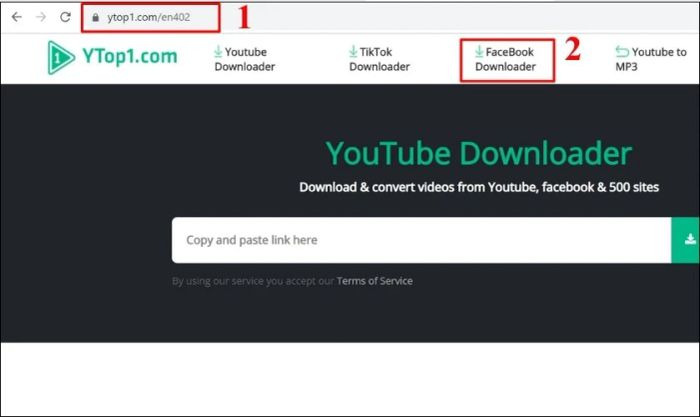 Truy cập trang web và chọn mục Facebook Downloader