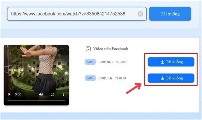 Chọn chất lượng video mong muốn và nhấn nút Tải xuống để tải video.