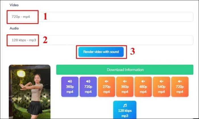 Chọn chất lượng video và âm thanh, rồi nhấn Render video with sound