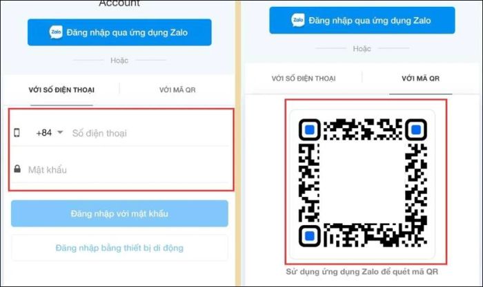 Tiến hành đăng nhập vào tài khoản Zalo cá nhân.