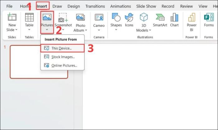 Hướng dẫn chèn ảnh có sẵn vào vị trí bất kỳ trong PowerPoint bằng công cụ trên thanh Ribbon