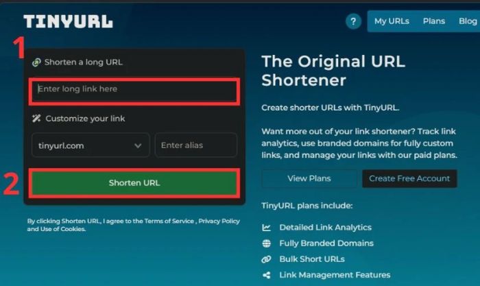 Sao chép và dán link của bạn vào ô trên Tinyurl.com, rồi nhấn <b>Shorten URL</b>