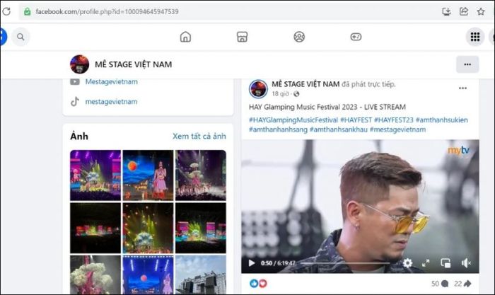 Mở trang Facebook có video Livestream cần tải xuống