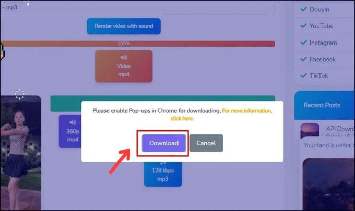 Nhấn vào Download để kết thúc tải video