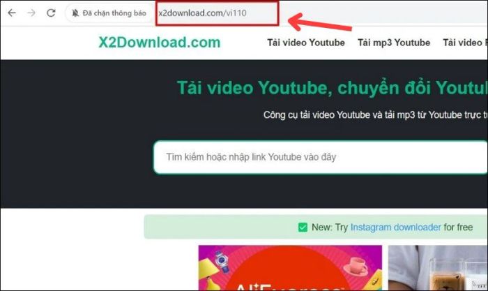 Mở trang web X2Download để tiếp tục tải video.