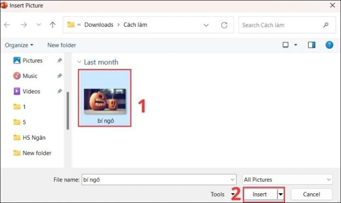 Chọn ảnh muốn làm nền cho slide trong hộp thoại Insert Picture