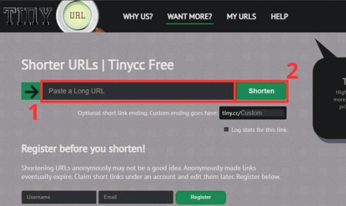 Các bước rút gọn đường link trên Tiny.cc