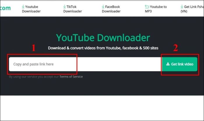 Dán link video vào ô Copy and paste link here và nhấn Get link video để tiếp tục
