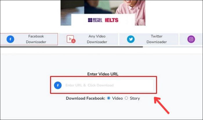 Dán đường link video Facebook vào ô yêu cầu