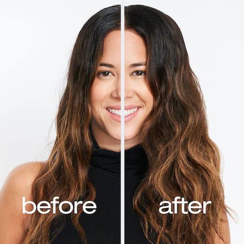 Model before and after using the volumizing spray