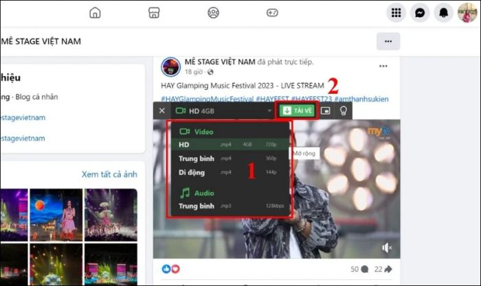 Chọn chất lượng video và nhấn vào Tải về