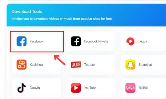 Kéo xuống và chọn mục Facebook