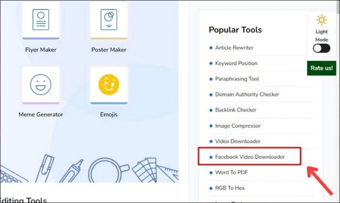 Tìm và chọn mục Popular Tools, sau đó nhấn vào Facebook Video Downloader