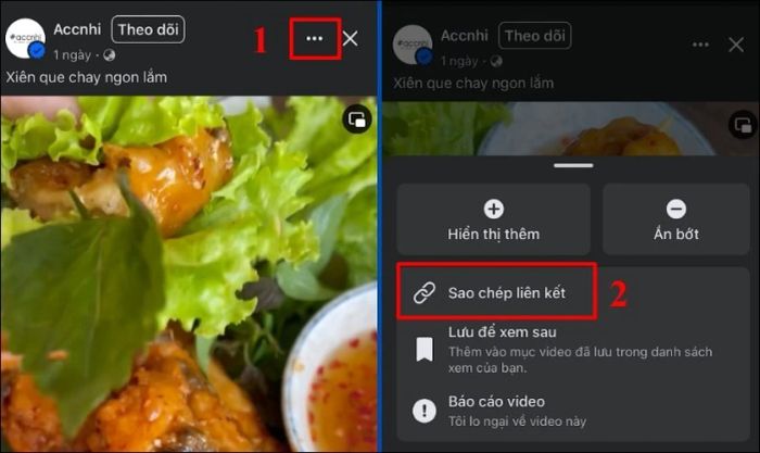 Nhấn vào dấu ba chấm và chọn Sao chép liên kết