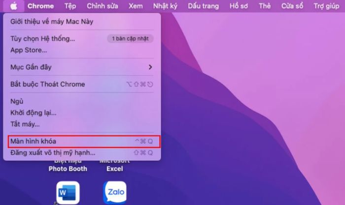 Khóa màn hình MacBook qua thanh menu