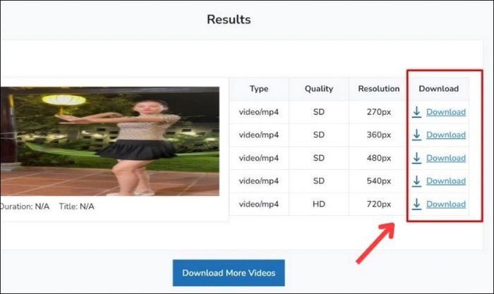 Chọn Download và chọn chất lượng video bạn muốn tải