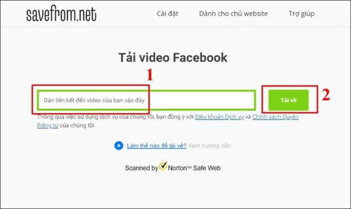 Dán liên kết video Facebook vào ô và nhấn Tải về để tải video xuống