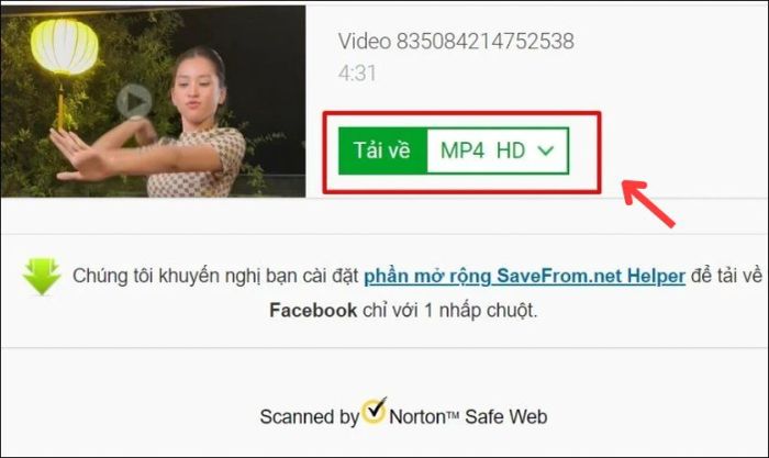 Nhấn Tải về để kết thúc quá trình tải video
