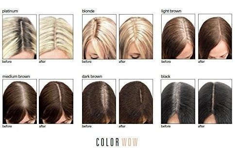 A series of six before-and-after images showing various color options, from blonde to brunette