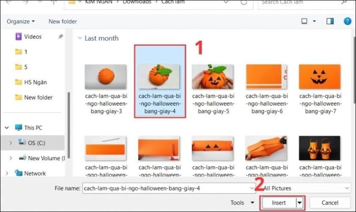 Chọn vào ảnh muốn chèn vào khung có sẵn trong hộp thoại Insert Picture