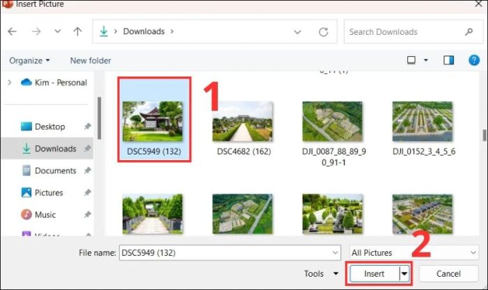Nhấn Insert để chèn ảnh vào slide PowerPoint