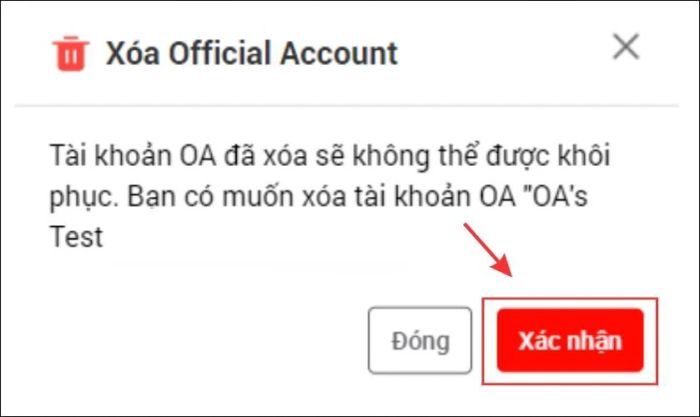 Nhấn vào Đồng ý để hủy tài khoản Zalo Business của bạn.