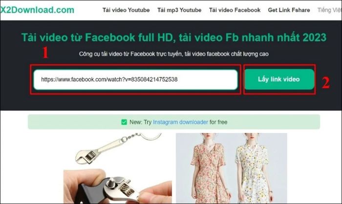 Dán liên kết Facebook vào ô và nhấn vào nút Lấy link video.