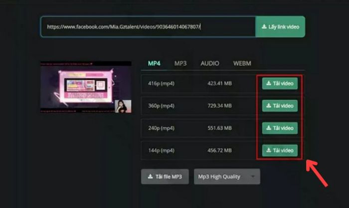 Lựa chọn chất lượng video và nhấn Tải video để tải về