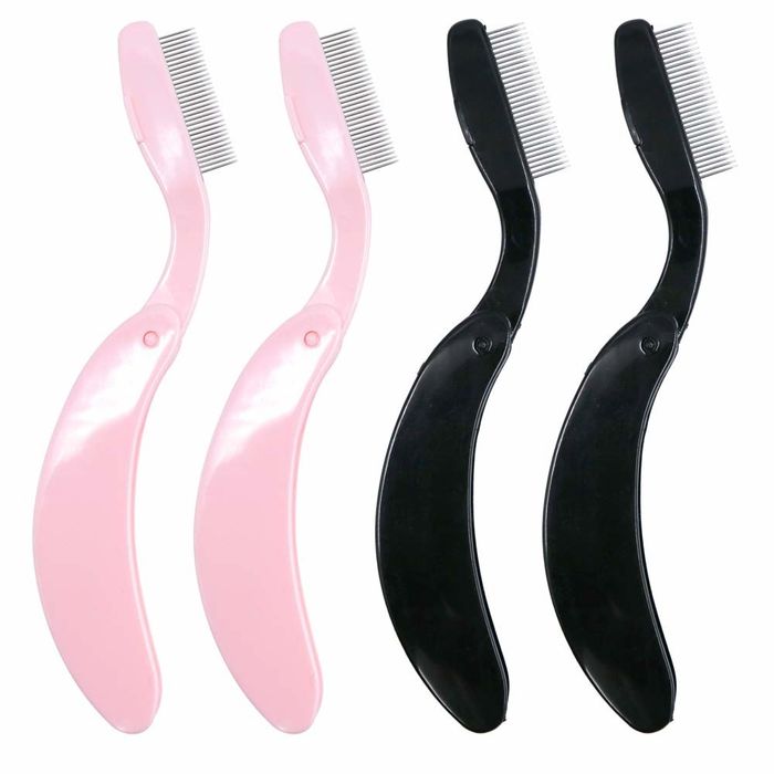 The folding combs come in a set of four: two pink and two black.