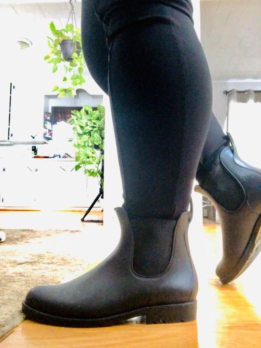 Reviewer photo of them wearing rain boots