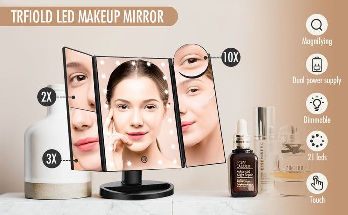 Karina's face with a generous application of setting powder under her eyes, allowing it to bake