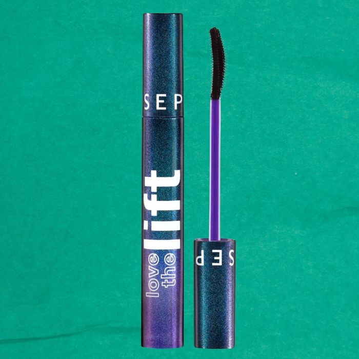 A Sephora mascara tube with the phrase 'love the lift.' The mascara wand is shown next to the tube.